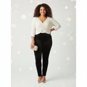 Apt. 9 Beaded V-Neck Quarter Sleeve Sweater Plus Size 1X Holiday Stretch‎ Ivory